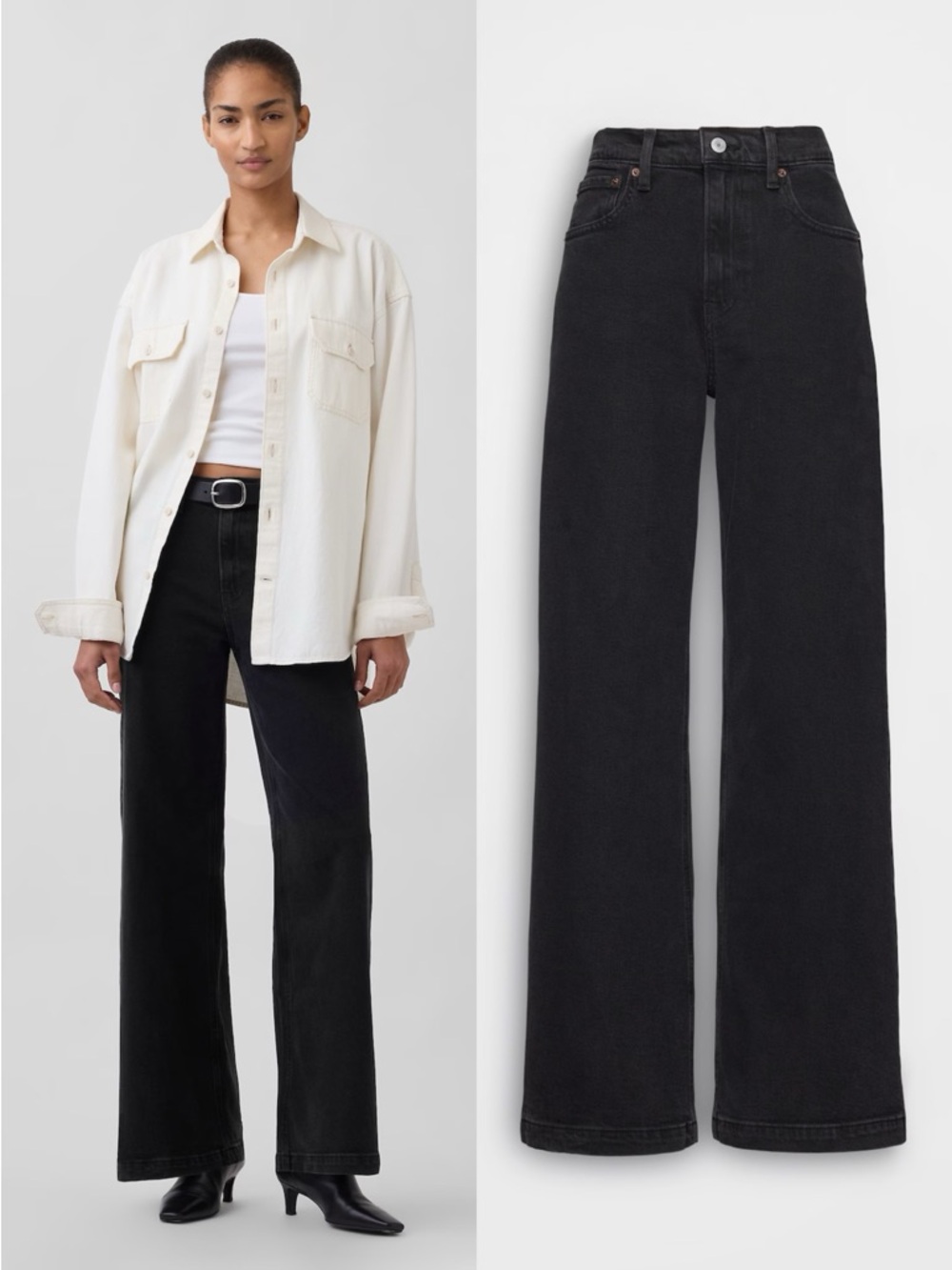 GAP • High Rise Stride Wide-Leg Jeans in Washed Black trouser regular inseam
